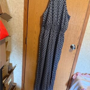 SHEIN Navy and White Geometric Maxi Dress